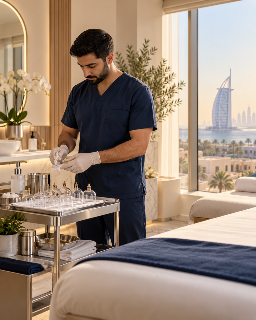 Dr Amr Salama performing Hijama in Jumeirah Dubai